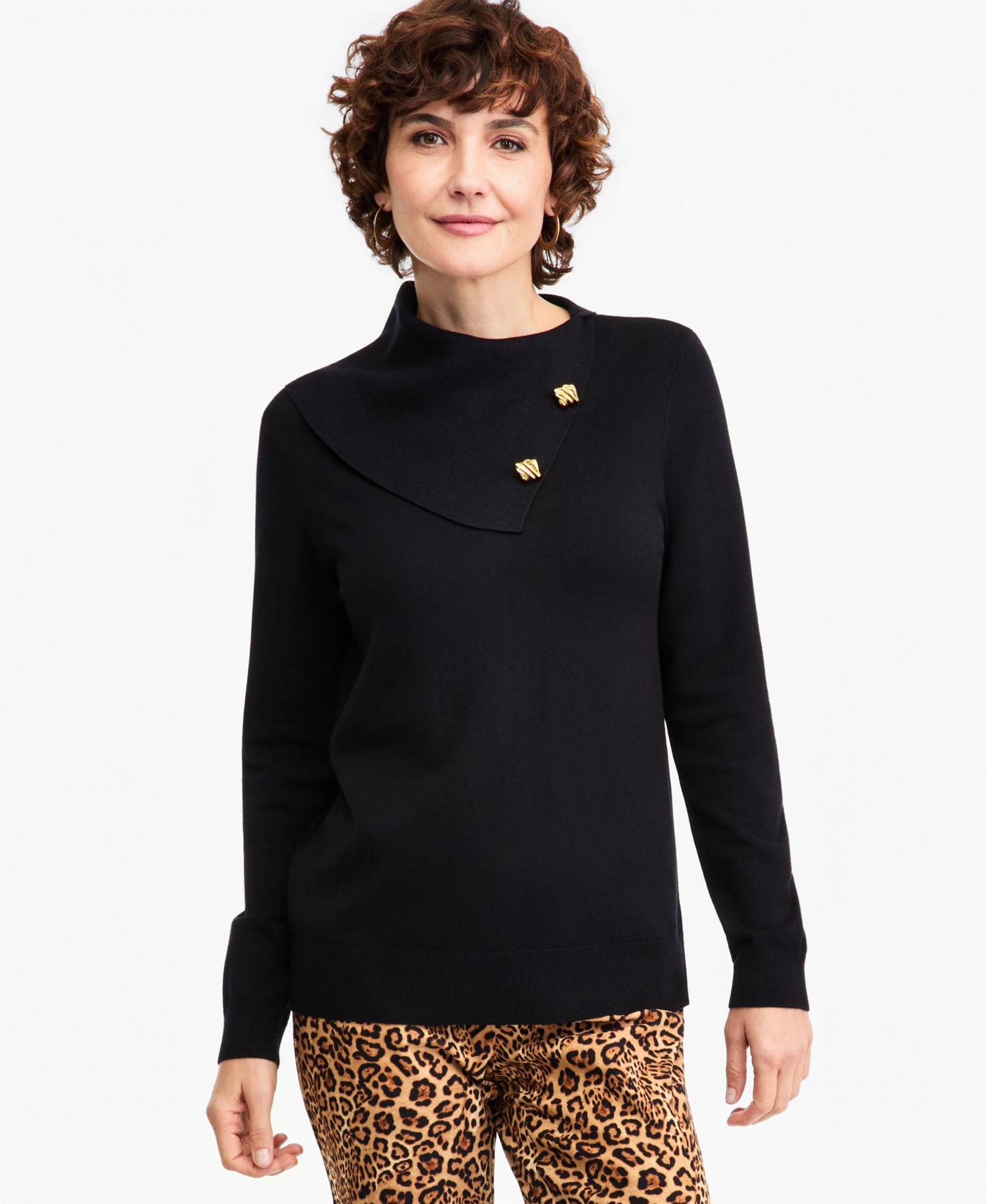 Petite Long-Sleeve Envelope-Neck Pullover Sweater