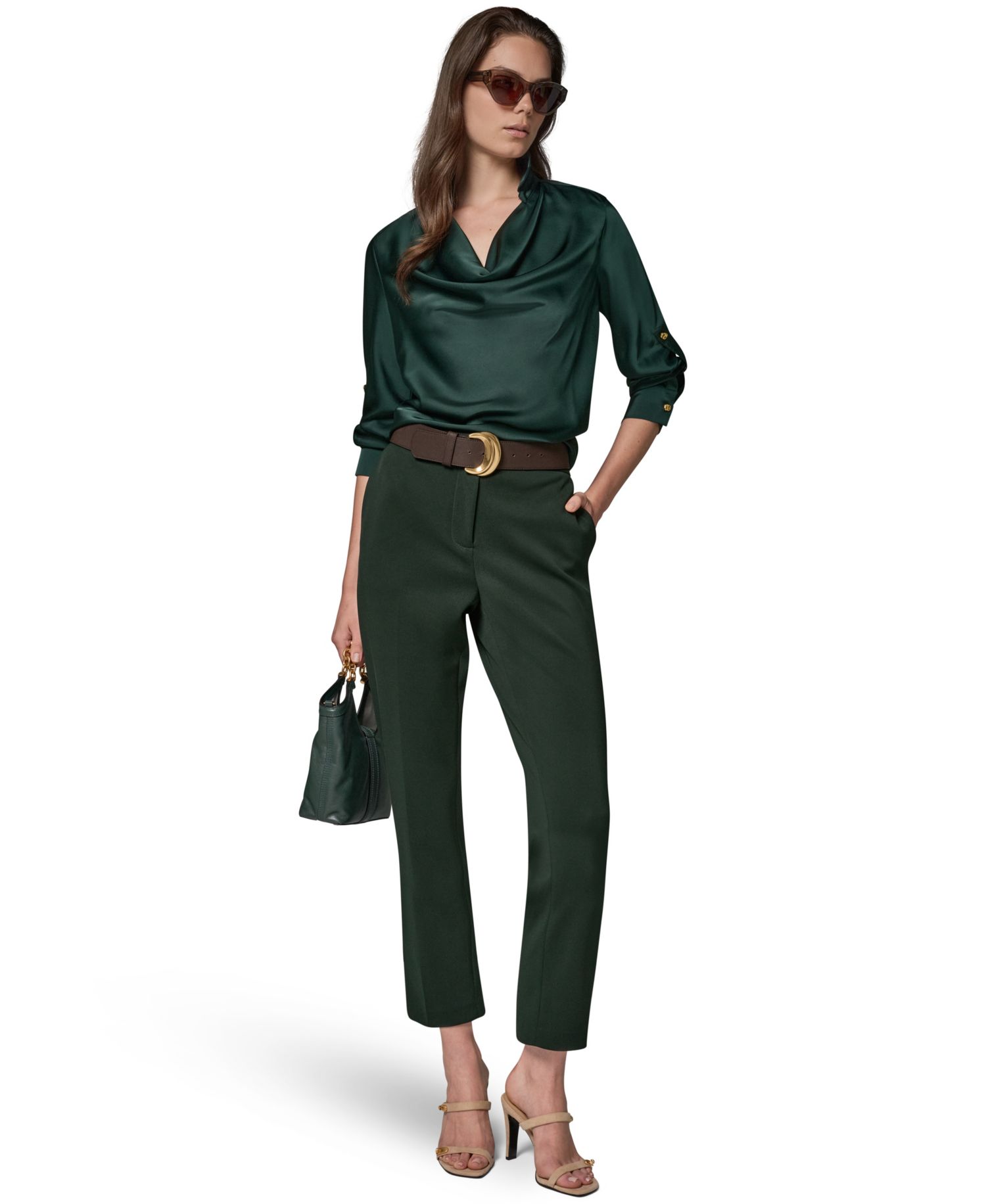 Petite Satin Back Crepe Long-Sleeve Top