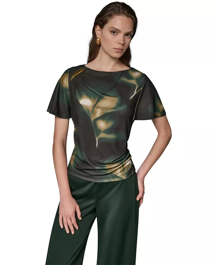 Women's Printed Jersey Boat Neck Top - thumbnail 7