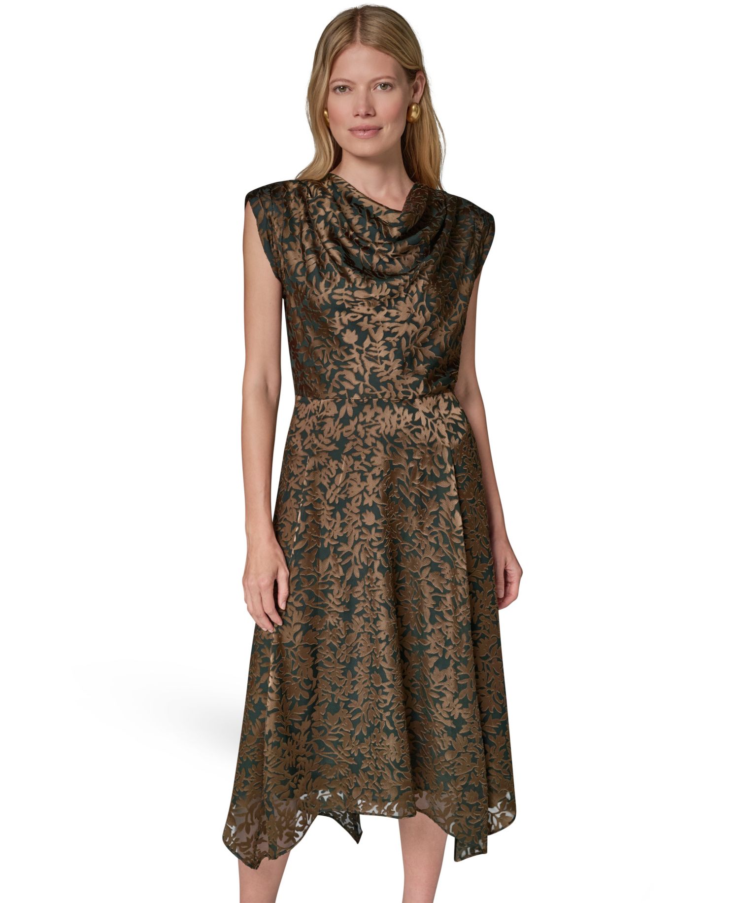 Women's Floral Vine Burnout Cowl Neck Dress