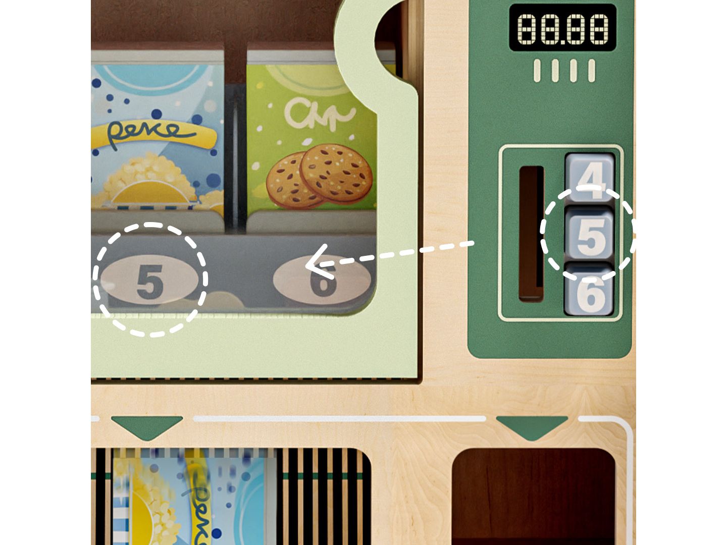 Детские игрушки TOP BRIGHT 10PCS Play Food Wooden Vending Machine For Kids Pretend Play Toys With Wooden Snack Bars and Drink Cans Play Set For Boys Girls, цвет: Зелёный — фото 5