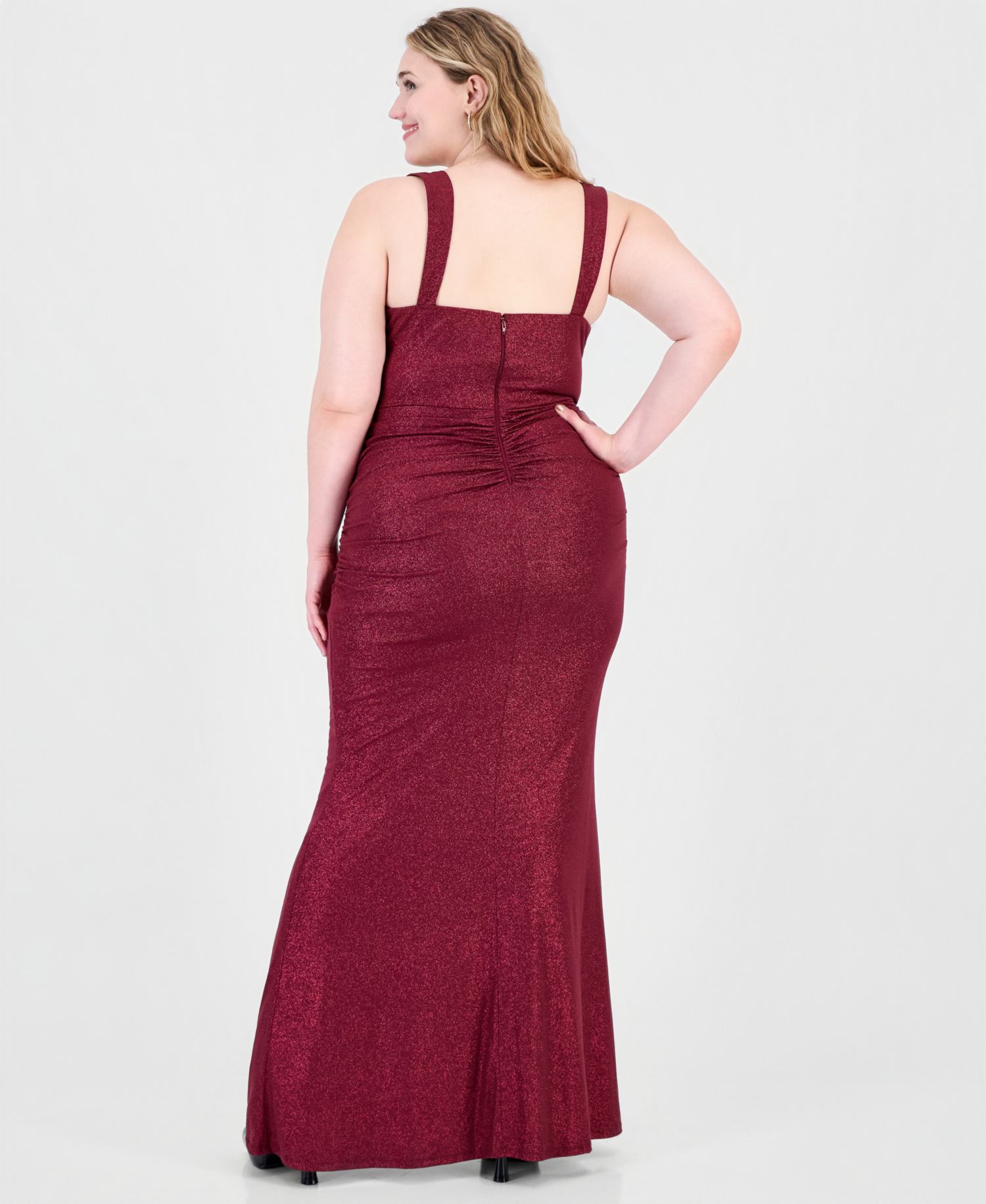Plus Size Glitter Knit Drape Front Long Cowl Neck Dress