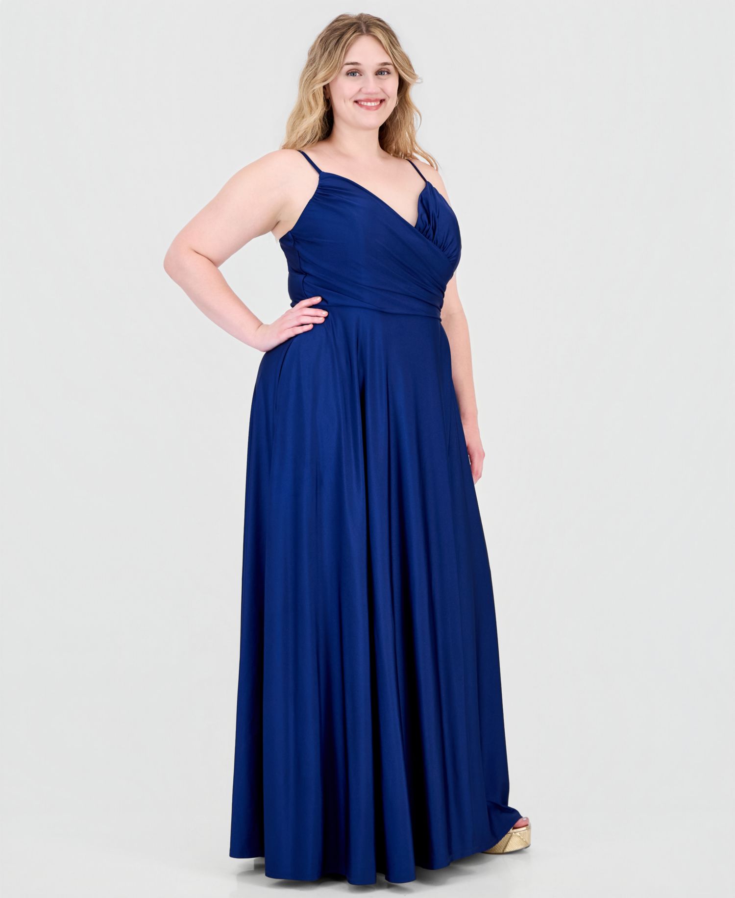 Plus Size Satin Sweetheart Wrap Gown