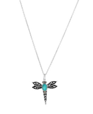 Enhanced Turquoise Oxidized Dragonfly Pendant Necklace