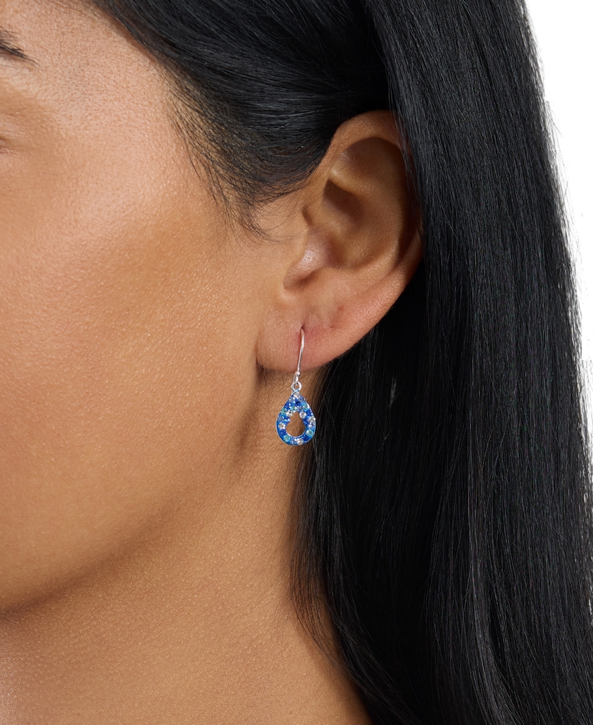 Macy's Crystal Pave Blue Multi Open Teardrop Earrings
