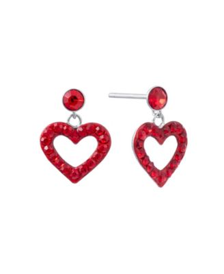 Crystal Pave Open Heart Dangle Earrings