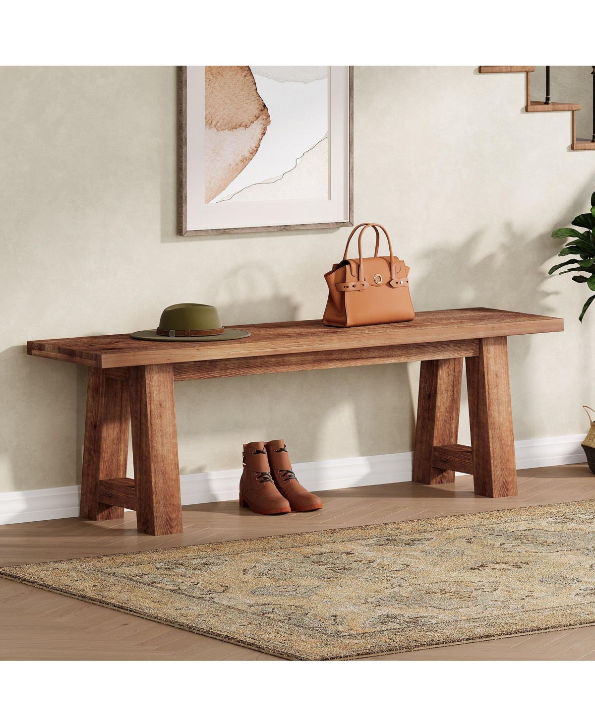 Slickblue Farmhouse Entryway Bench and Shoe Storage Solid Wood