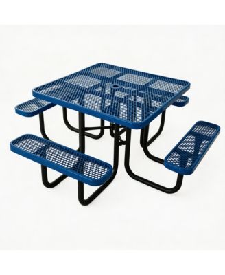 Heavy Duty Metal Picnic Tables for Outdoors with Umbrella Hole, Square Top Coated Steel Commercial Grade Furniture Set Weather