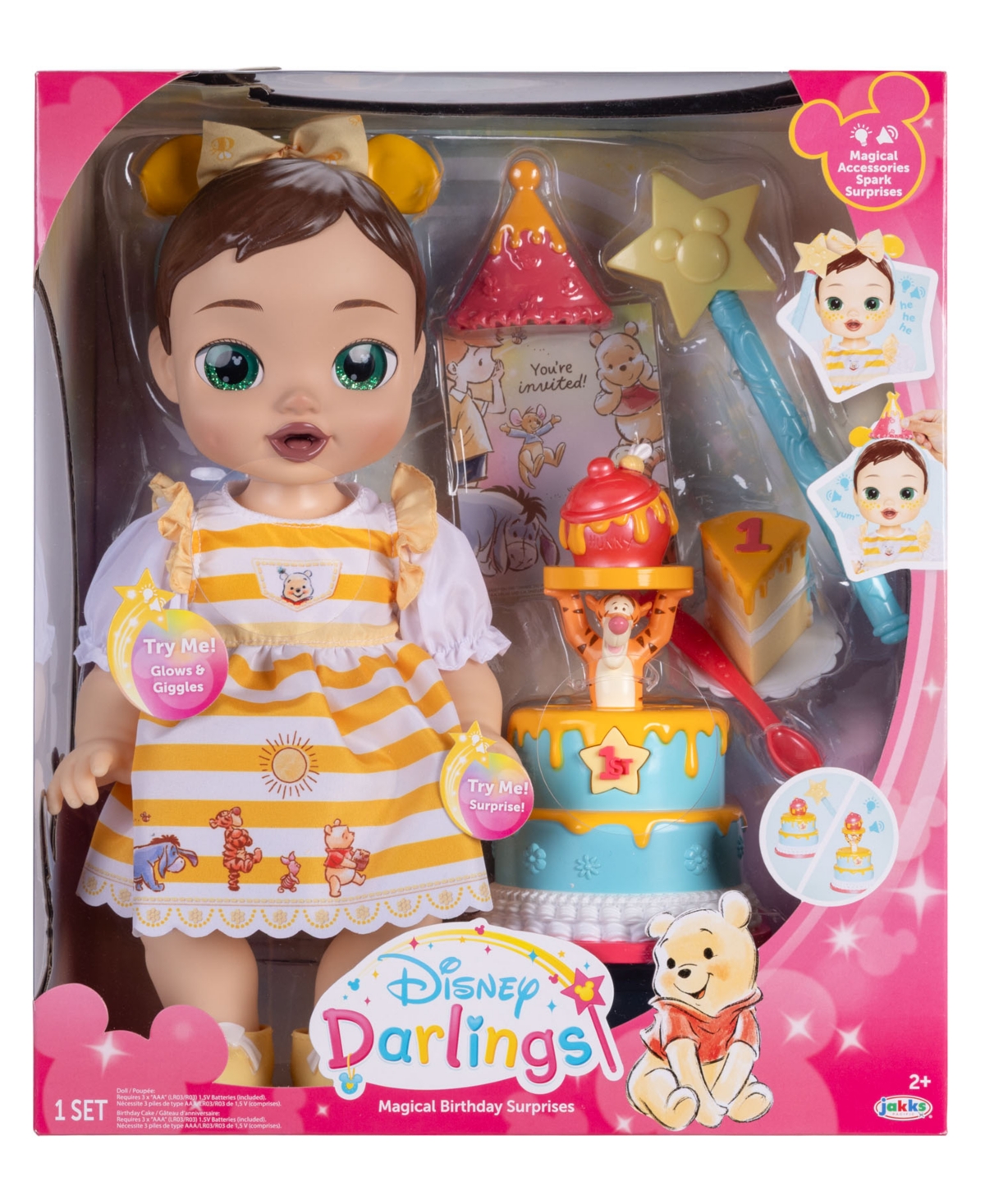 Disney Darlings Winnie the Pooh 12" Interactive Lights & Sounds Birthday Baby Doll, Ages 2+