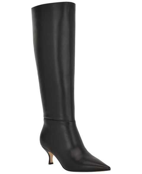 Женские ботинки Nine West Somas Tall Kitten Heel Dress Boots, Regular & Wide Calf, цвет: Чёрный кожаный