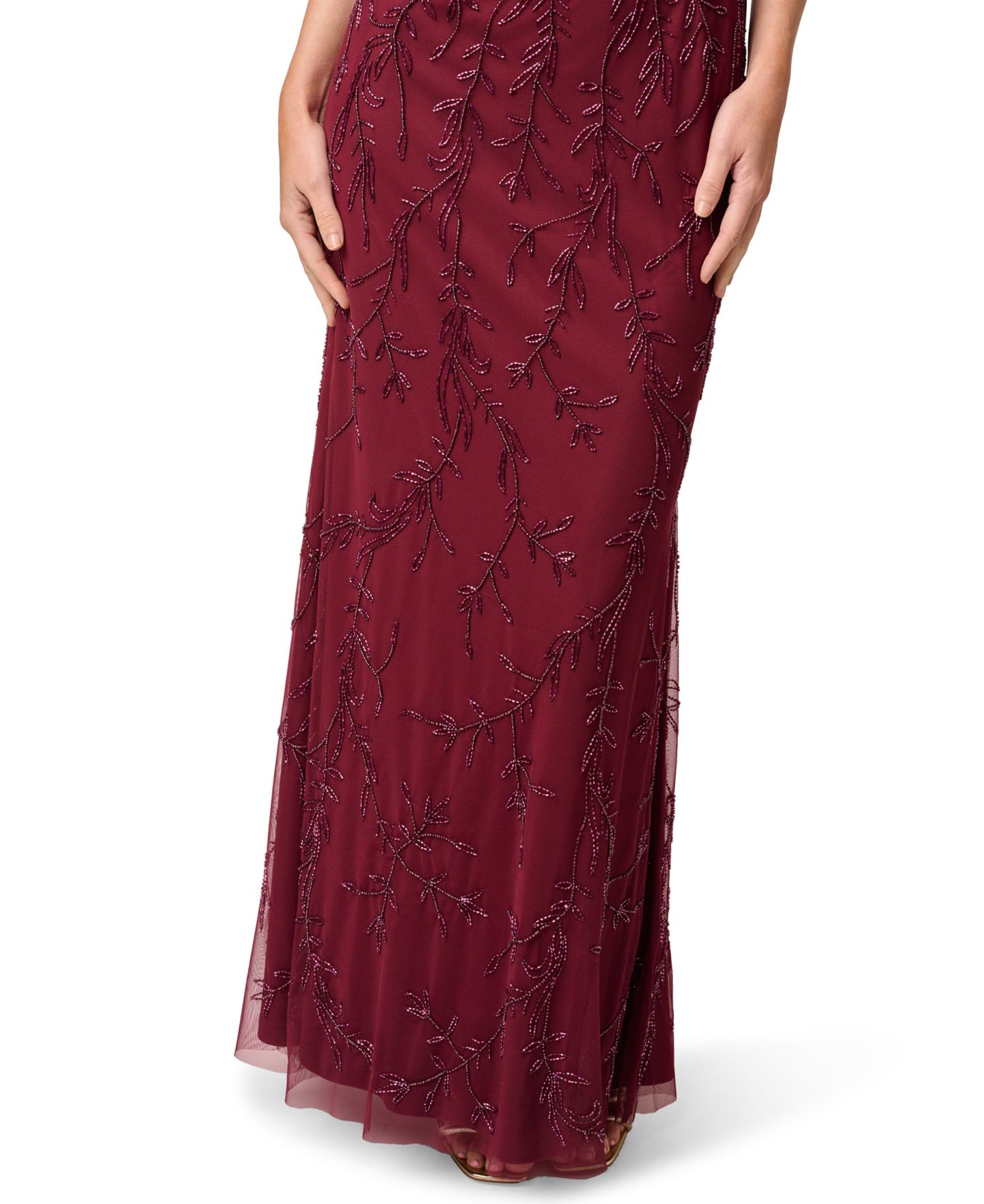 Женское платье Adrianna Papell V-Neck Bead Mesh, цвет: Красное дерево — фото 4