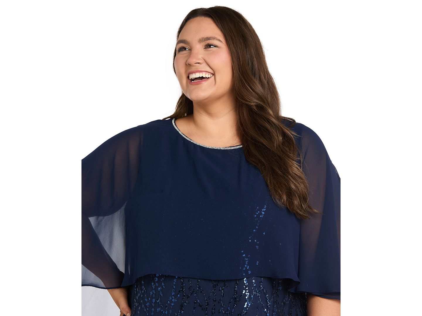 Женское платье R & M Richards Plus Size Scoop Neck Beaded Sheath, цвет: Тёмно-синий — фото 2