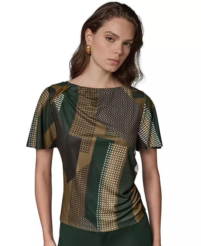 Women's Printed Jersey Boat Neck Top - thumbnail 10
