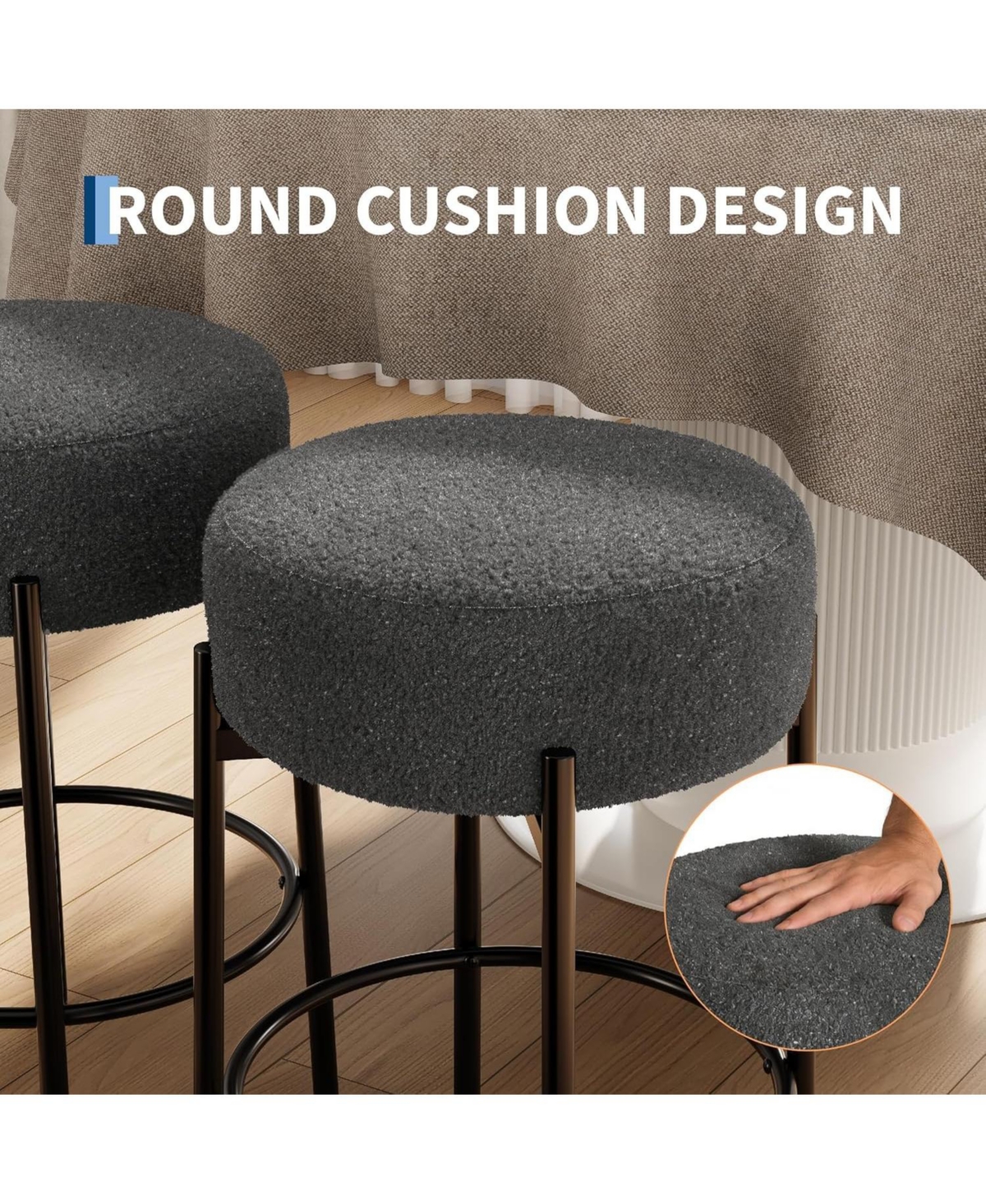 gaomon 24" Round Barstools Set 4/6 Sherpa Soft Seat Counter Height Metal Legs