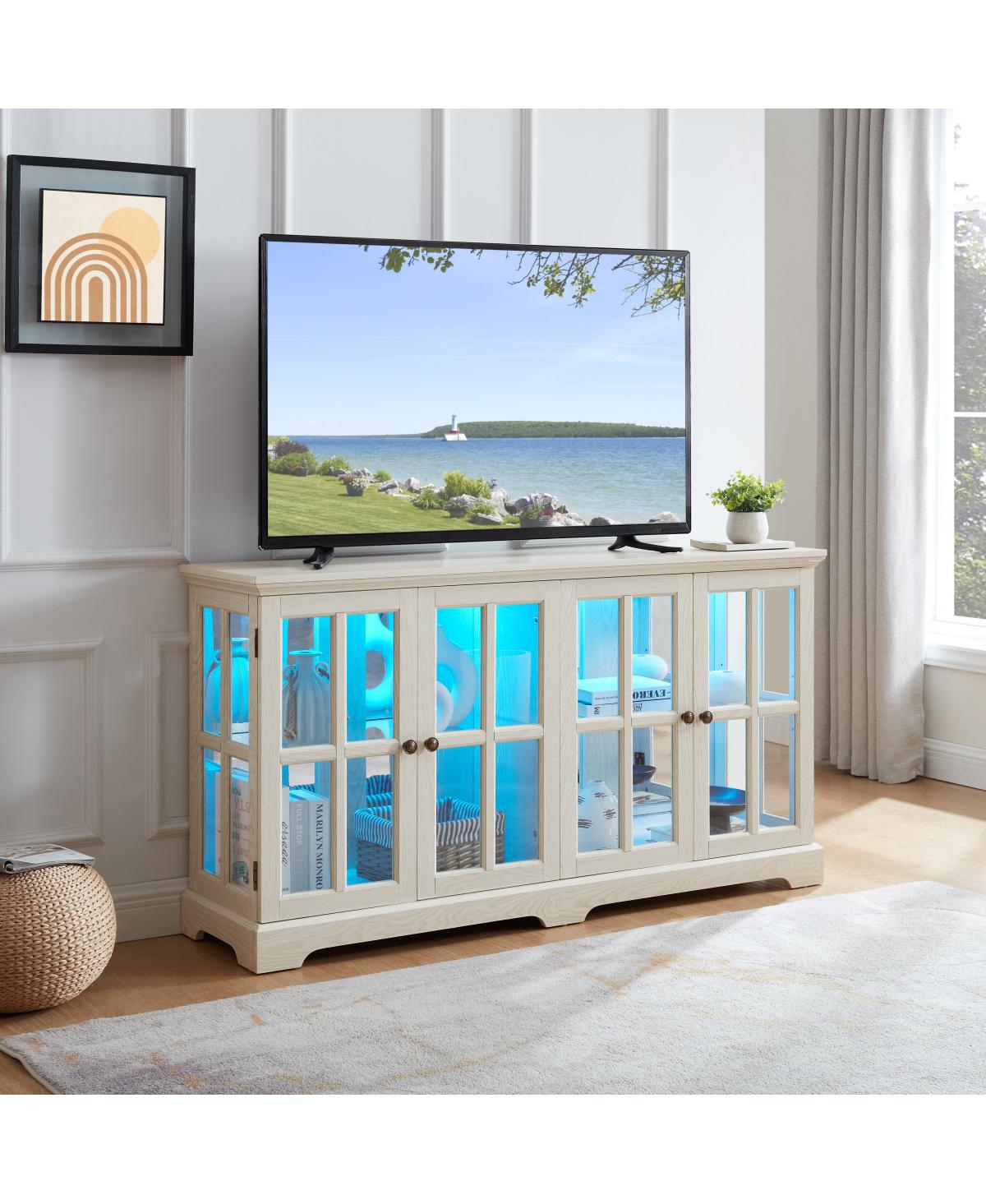 Streamdale Furniture 4-Door Antique Led Curio Display Cabinet with Adjustable Glass Shelves