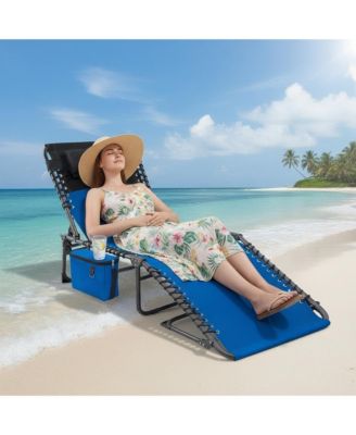 Chaise Lounge Chair Outdoor, 5-Position Adjustable Sun Tanning Chair with Carrying Handle and Side Pocket