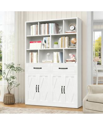 71" Metal Bookcase with 2 Doors, 2 Drawers and Open Shelves