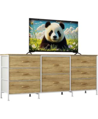 8 Drawer Fabric Dresser TV Stand with Wooden Top, Metal Frame Storage Chest, Wide Closet Organizer for Bedroom, Living Room, Hallway