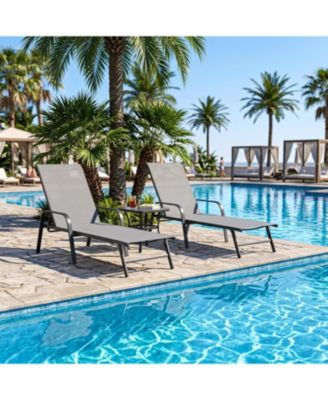 Textilene Chaise Lounge Chairs Set of 2 - Adjustable Patio Reclining Chairs with Steel Frame for Poolside and Garden