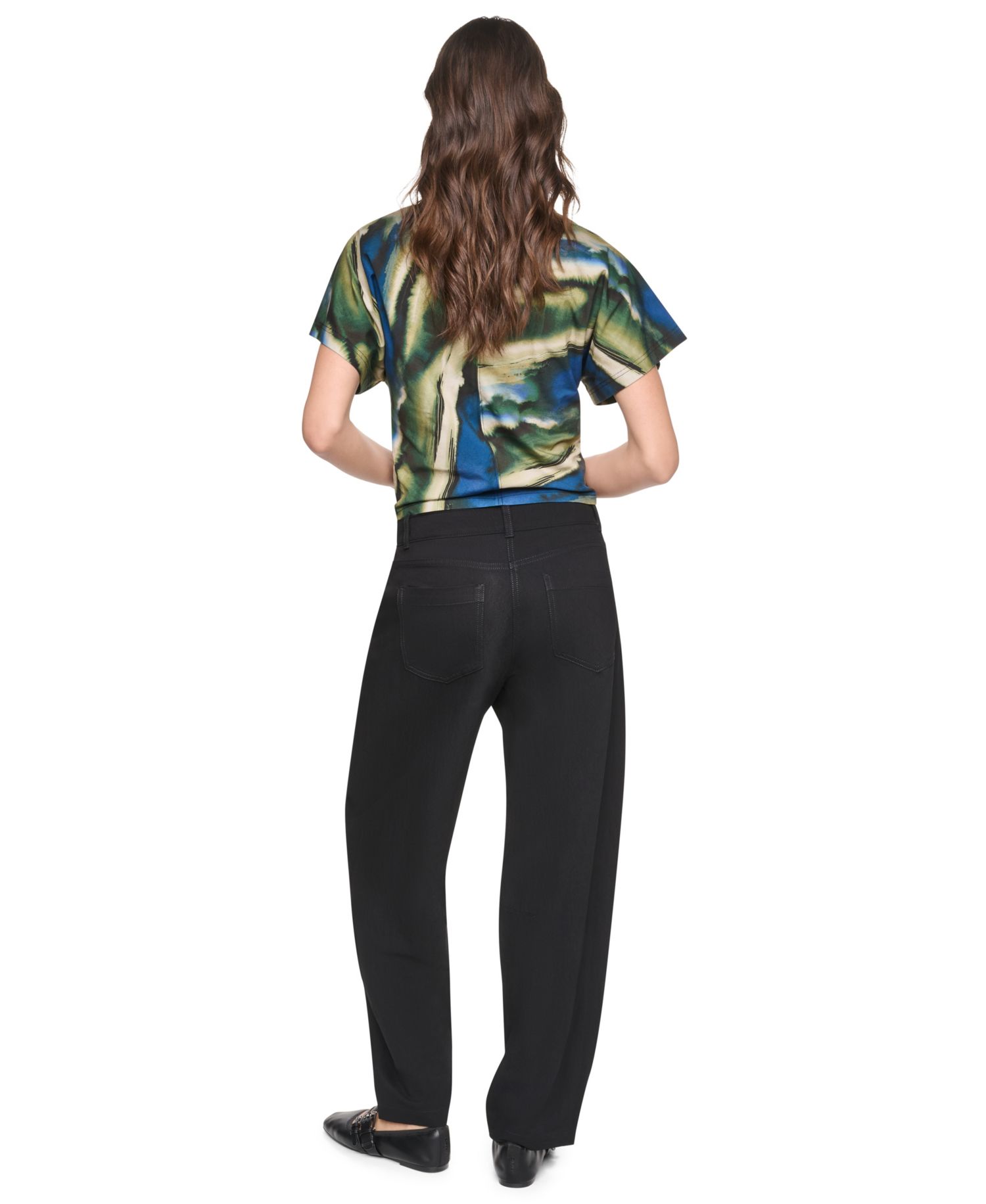 Women's Barrel-Leg Sanded Twill Mid-Rise Pants