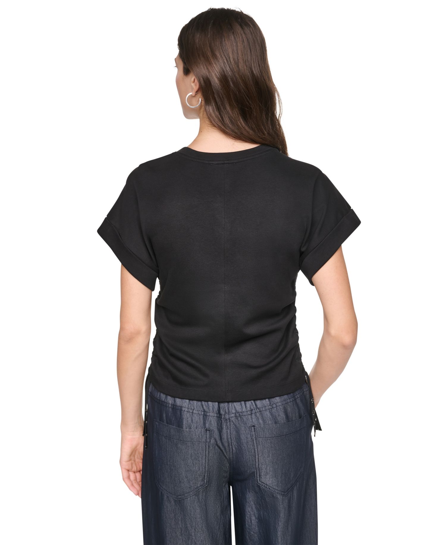 Women's Washed Heavy Cotton Side-Ruched Short-Sleeve Top