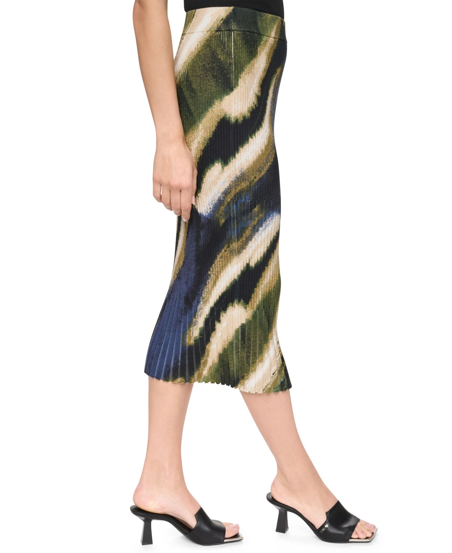 Женская юбка DKNY Printed Rib Knit Pencil Midi, цвет: Brushed Riverside — фото 4