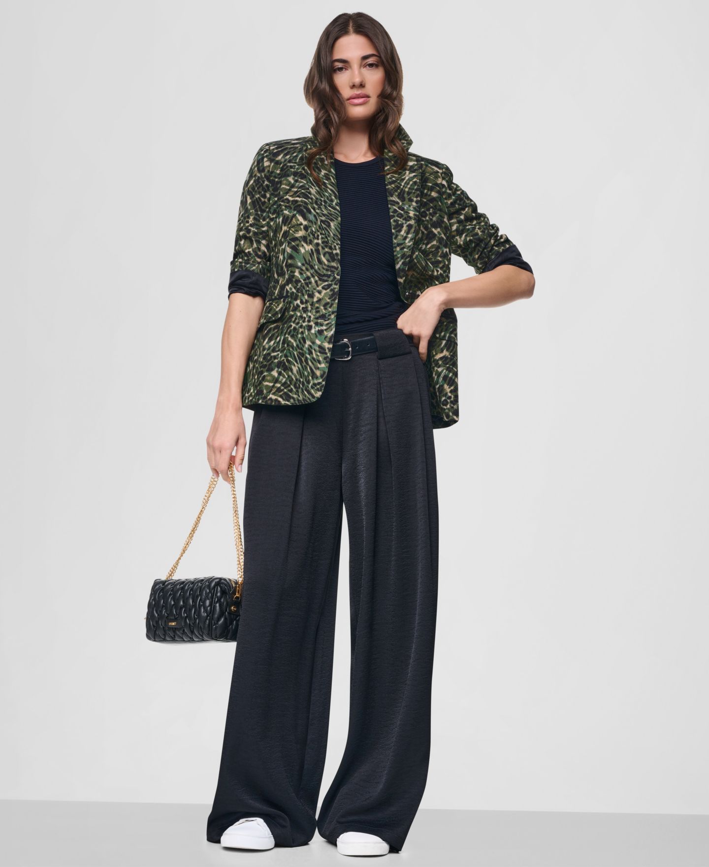 Женская куртка DKNY Two-Button Collared & Flap Pockets, цвет: Тёмно-зелёный леопардовый — фото 6