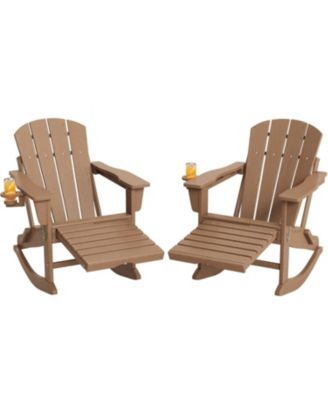 2 Piece All-Weather HDPE Outdoor Folding Adirondack Rocking Chair with Retractable Ottoman for patios, Decks, Gardens