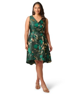 Plus Size Printed V-Neck Sleeveless High-Low Dress