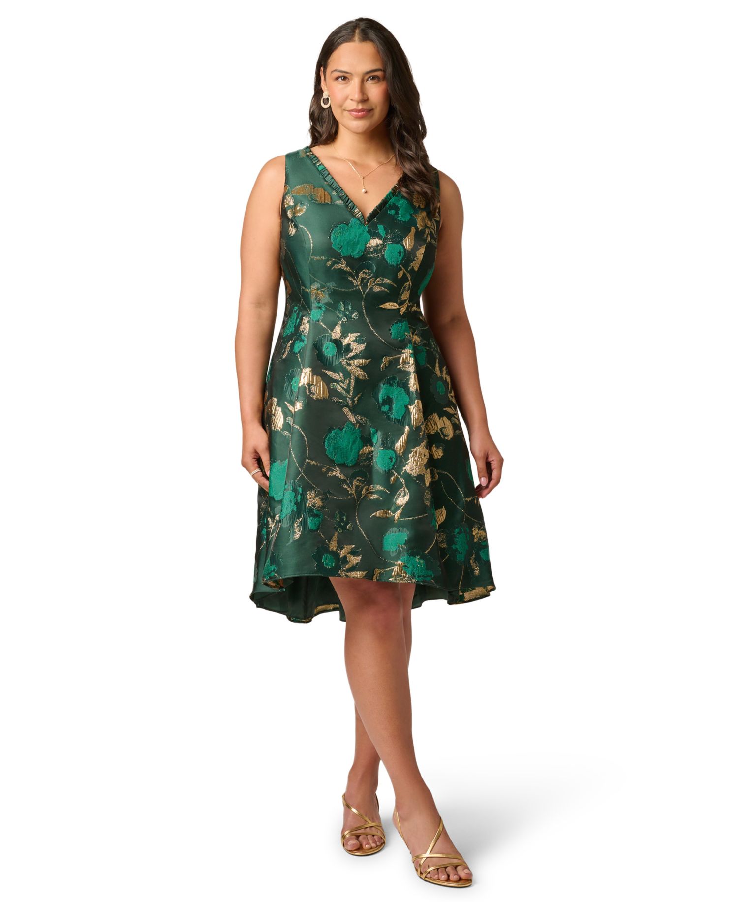 Plus Size Printed V-Neck Sleeveless High-Low Dress