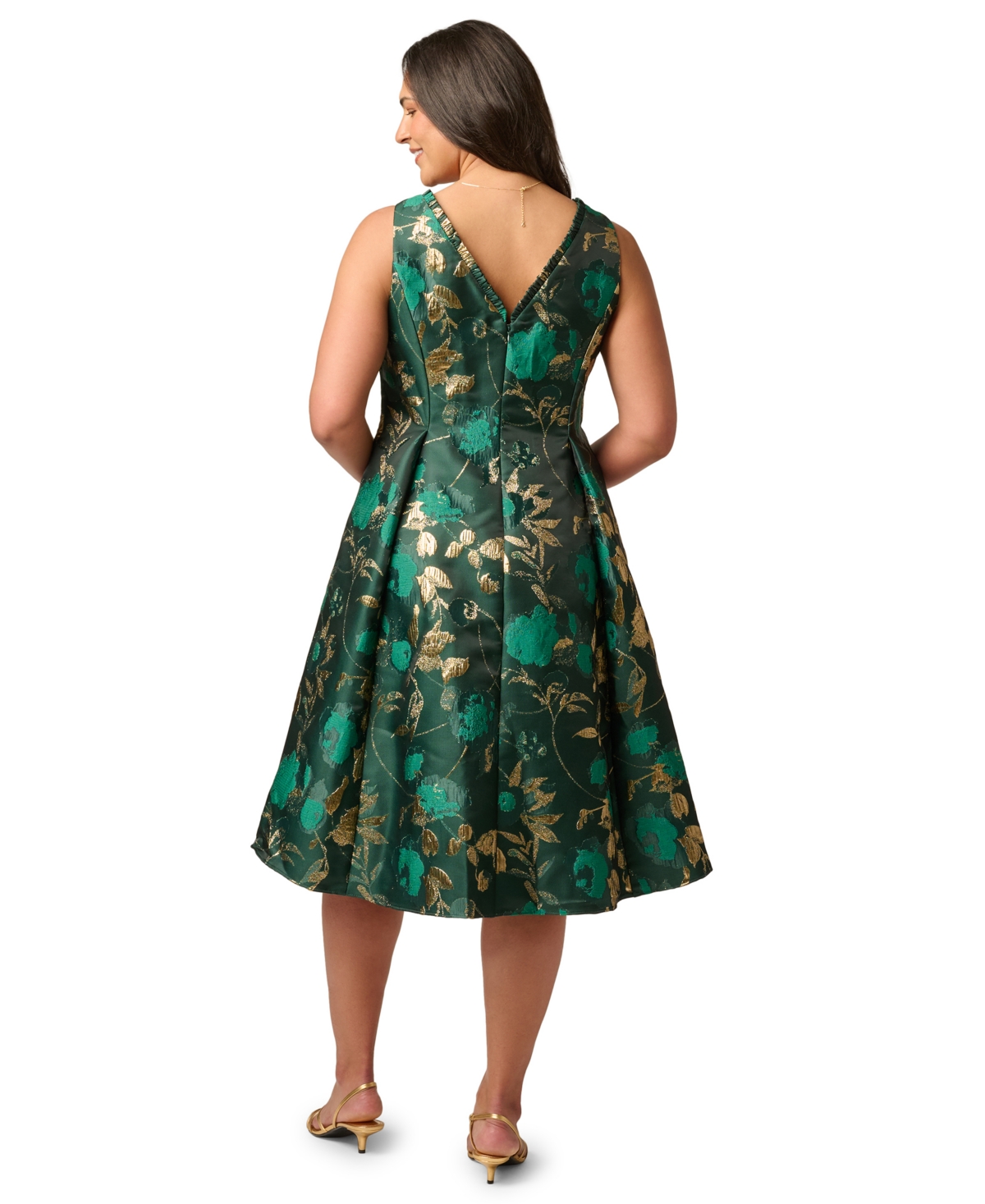 Adrianna Papell Plus Printed V-Neck Sleeveless High-Low Dress