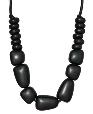 Black-Tone Resin Leather Collar Necklace
