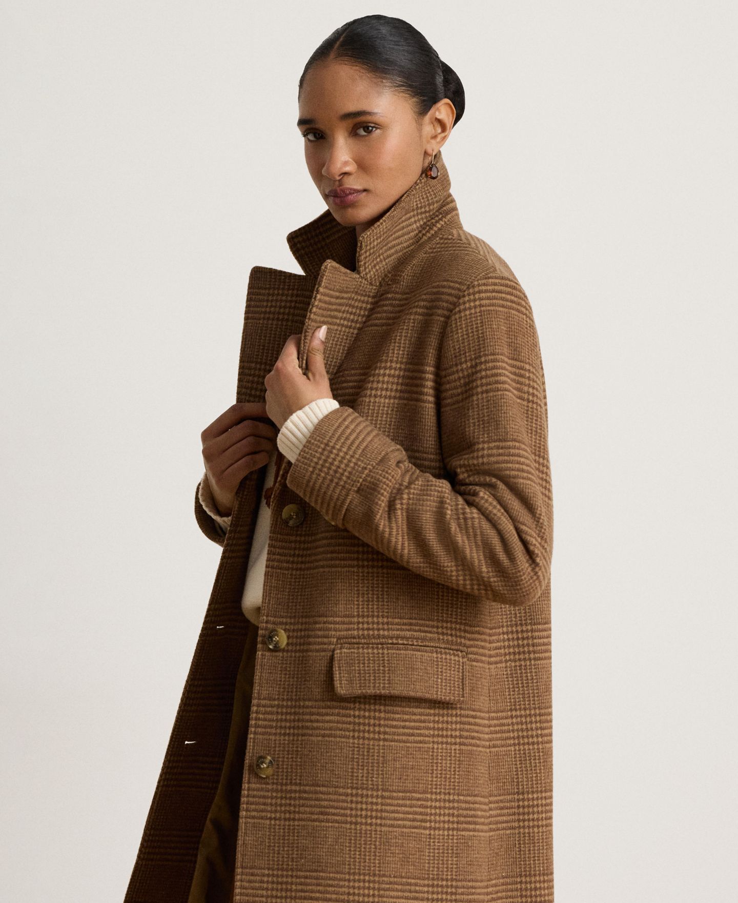 Женское пальто Lauren Ralph Lauren Wool Reefer, цвет: Верблюжий коричневый клетчатый — фото 2