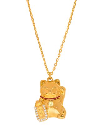 Crystal Lucky Cat Locket Necklace