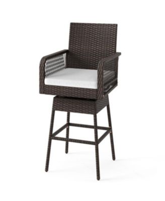 29 in Patio 360 Degree Swivel Bar Stool with Woven Armrests and Cushion