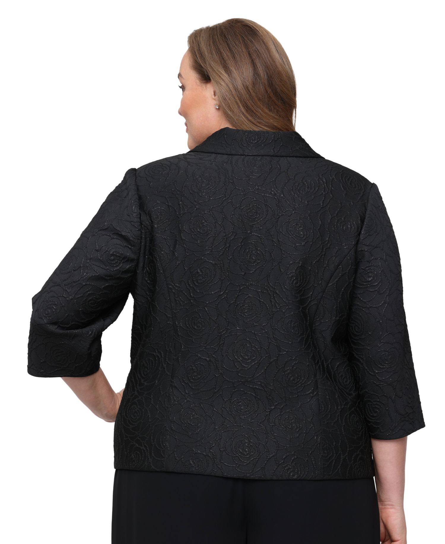 Plus Size Metallic Jacquard Front Zipper Jacket