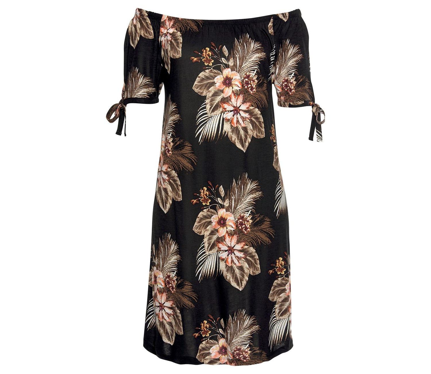 Women's Viscose Tropical Print Off Shoulder Column Short Dress