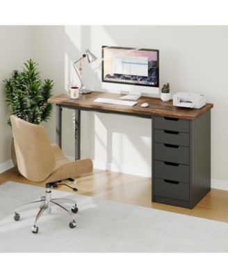 Computer Desk with 5 Drawers, Home Office Writing Table for Small Spaces