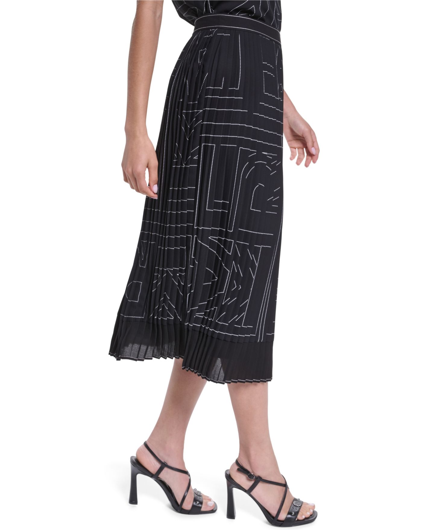 Женская юбка KARL LAGERFELD PARIS Pleated Midi, цвет: Чёрный / Мягкий белый — фото 3