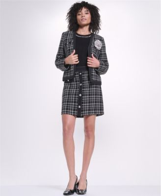 Women's Cropped Open-Front Jacket, Short-Sleeve Crewneck Sweater and Knee-Length Pencil Skirt