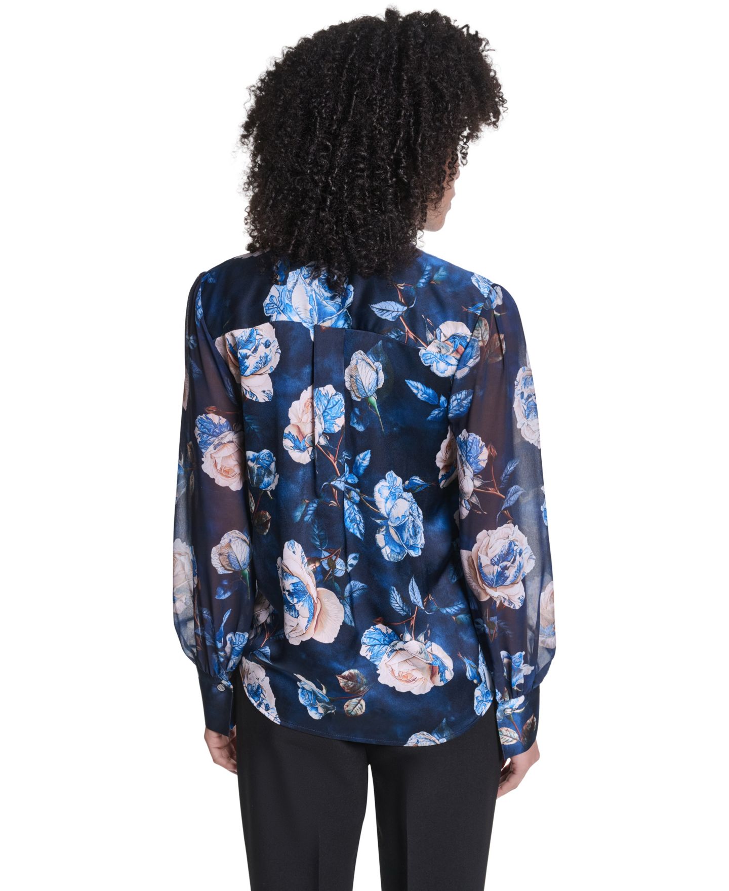 Женская блузка KARL LAGERFELD PARIS Long-Sleeve Blouse, цвет: Стальной синий разноцветный — фото 4