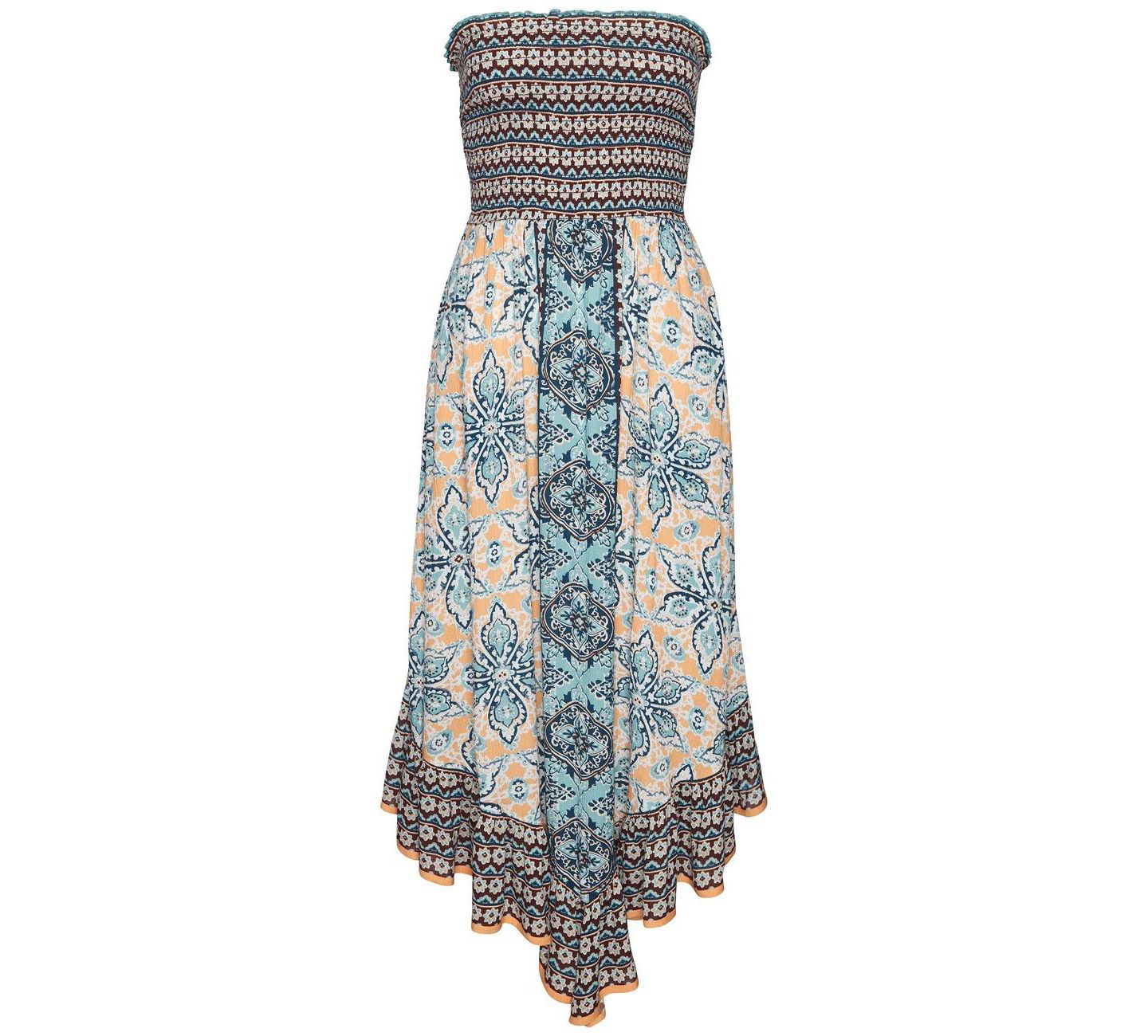Женское платье LASCANA Viscose Printed Smocked Bodice Strapless A-Line Midi — фото 4