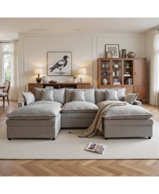 108" U-Shaped Modular Sectional Sofa with 2 Ottoman, Comfy Chenille Cloud Couch Deep Seat Sofa Bed with 5 Pillows for Living Room, 5-Seater