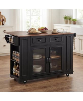 54" Mobile Kitchen Island with Storage, Power Outlet, and Shelves