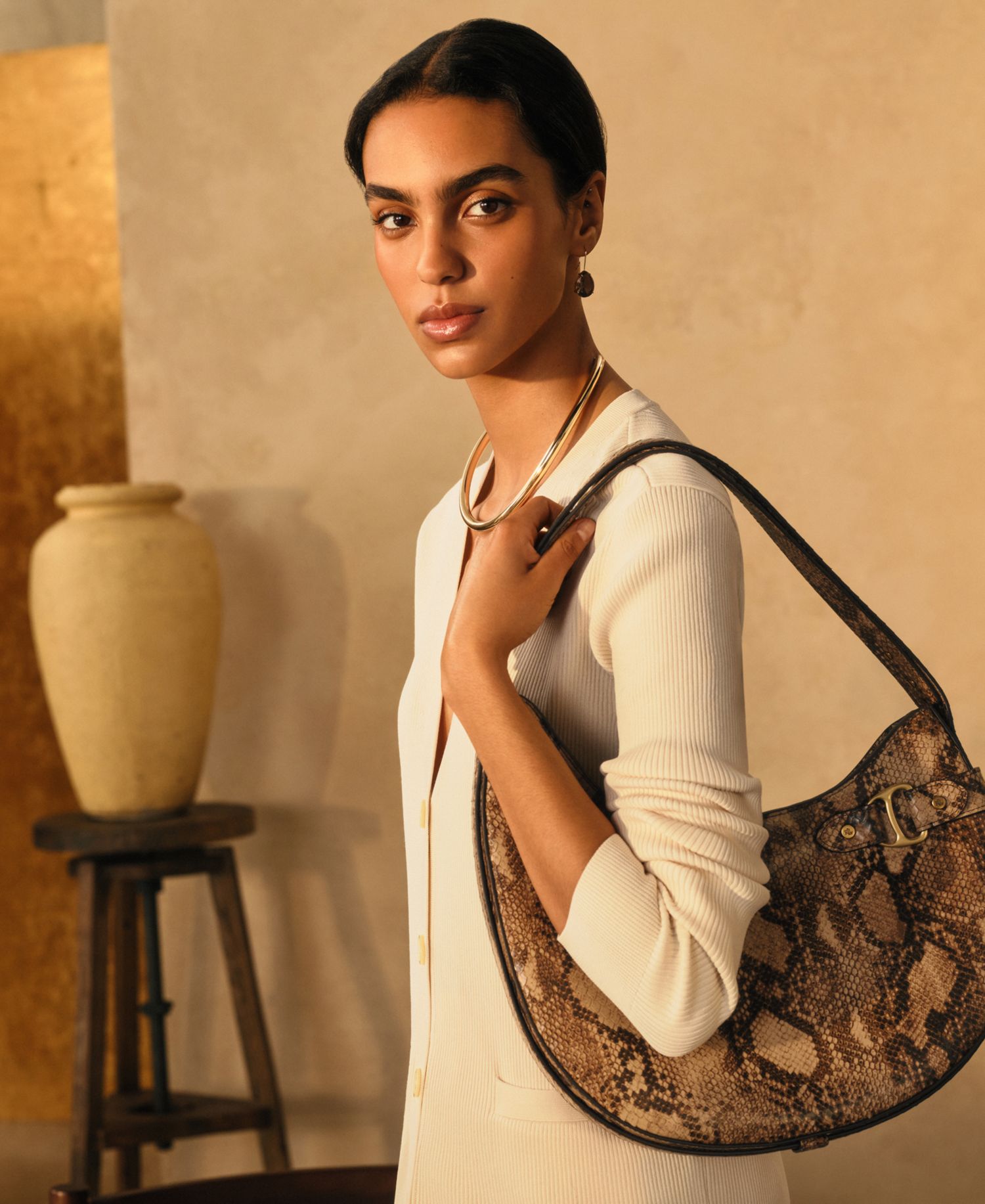 Tasha Embossed Leather Medium Shoulder Bag