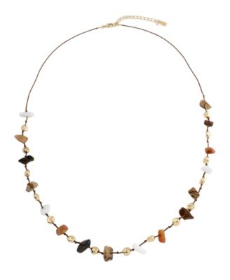 Multi-Colored Chip Stone Long Station Necklace
