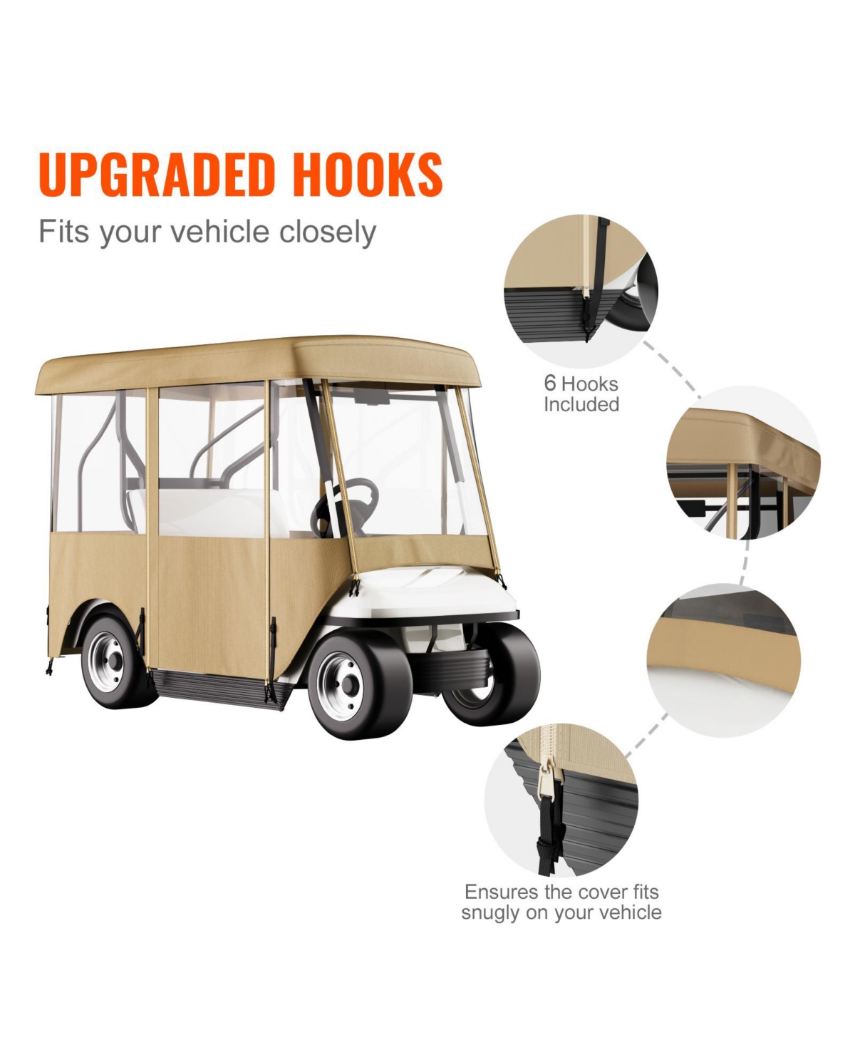 Vevor 4 Passenger Driving Enclosure Golf Cart Cover Fits 2+2 Seats Golf Carts