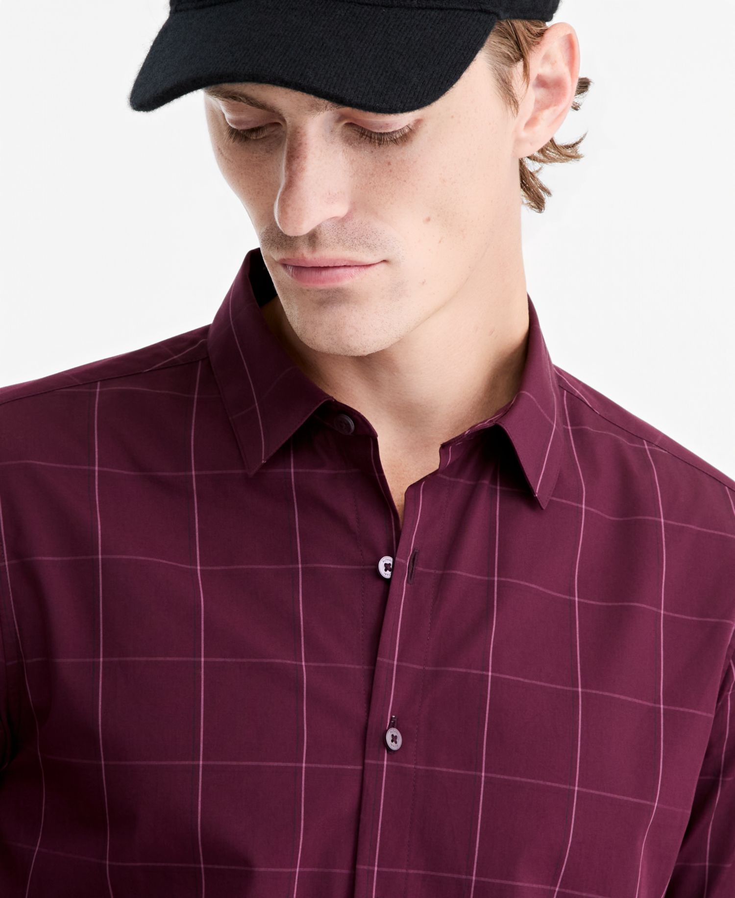 Men's Windowpane Cotton Poplin Button-Down Shirt