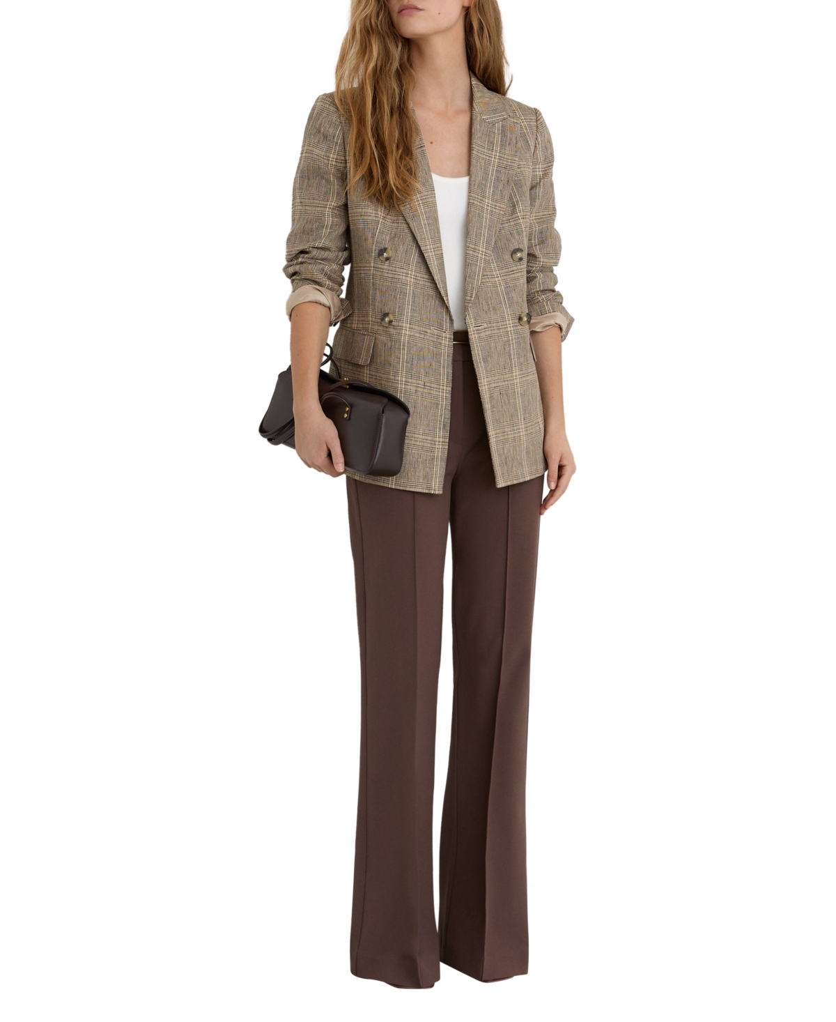 Reiss Women's Sybil Linen Double-Breasted Check Blazer