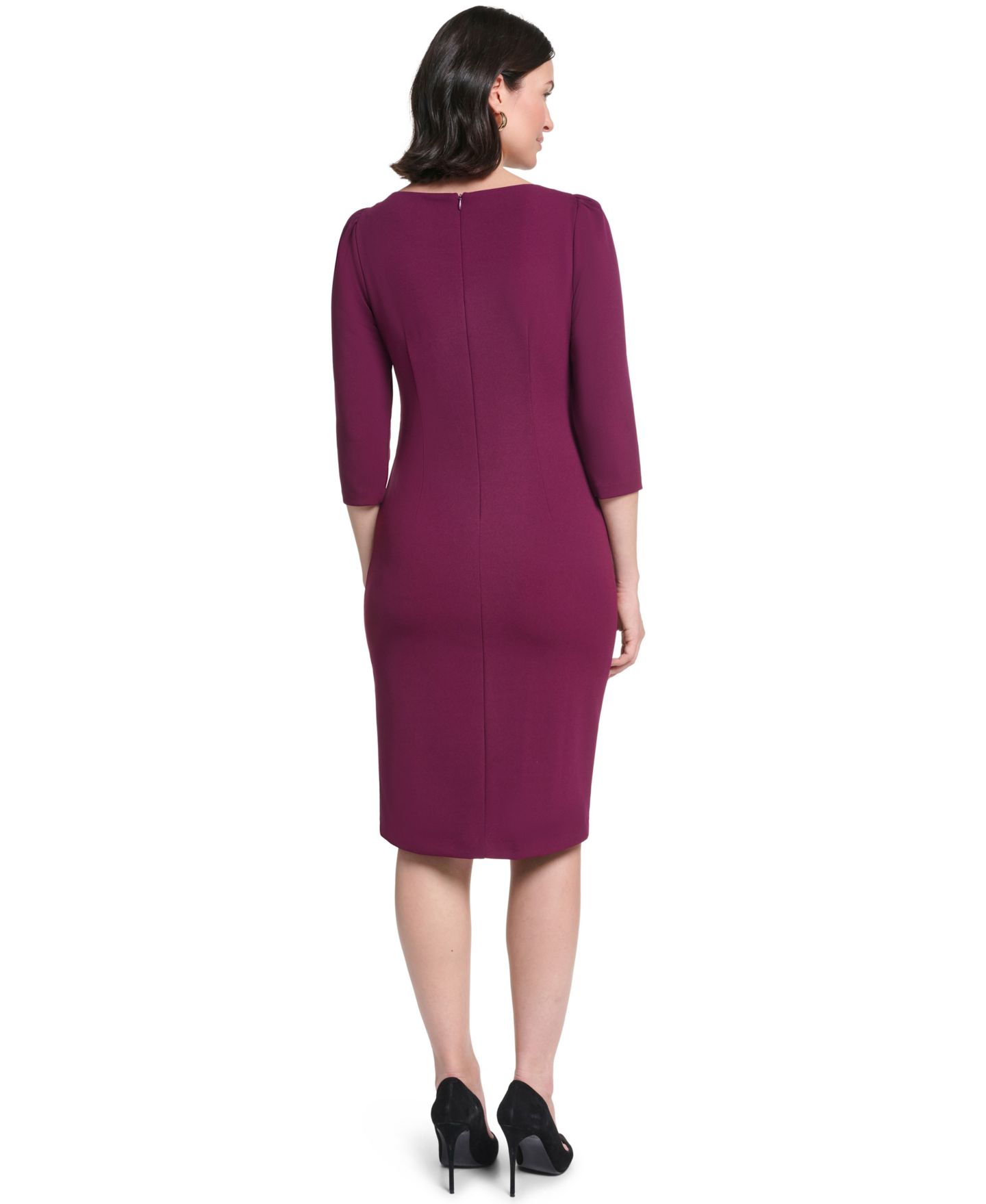 Женское платье Jessica Howard Petite Boat Neck Sheath, цвет: Бордовый — фото 3